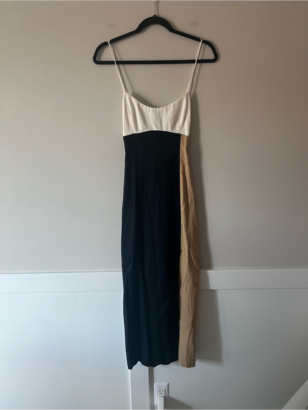 Zara Colorblock Linen Blend Midi Dress Black White Slip Cocktail Dress Size M - Picture 3 of 8